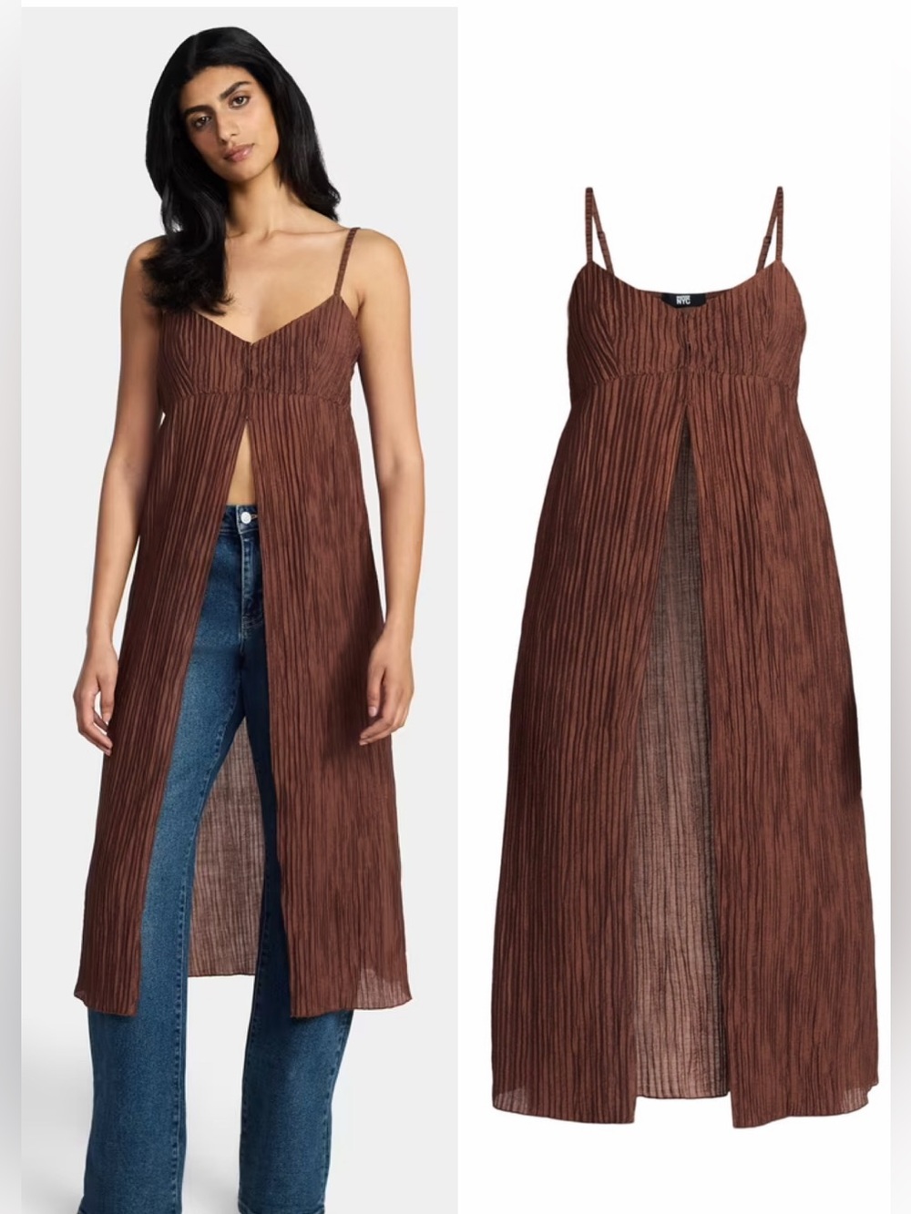 NWT Madden NYC Women's Flyaway Maxi Tank Top, Brown Medium Festival Layer